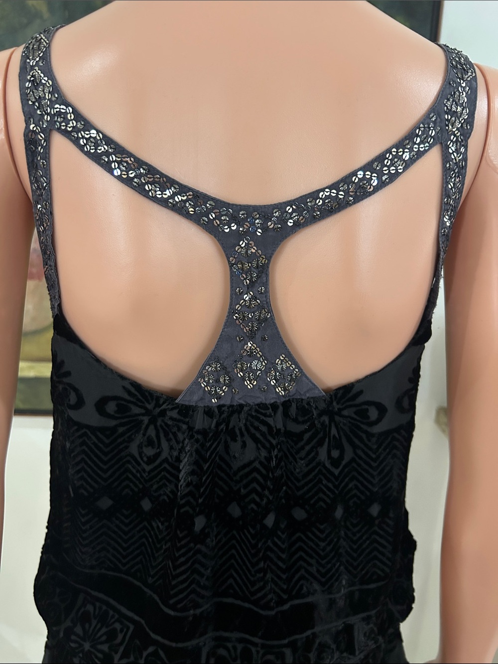 Free People Y2K burnout velvet mini dress/tunic with sequin detailed straps - Picture 5 of 11